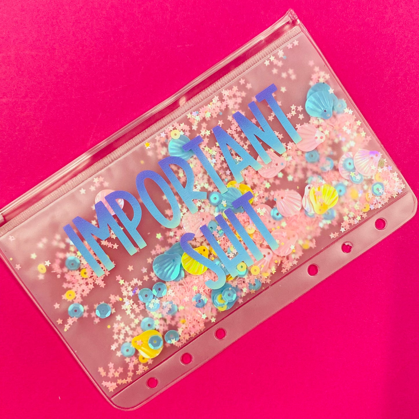 Blue Important Shit Sparkle Wallet A6