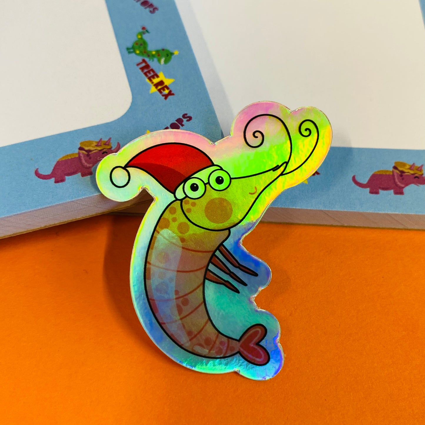 Holographic Festive Shrimpy Vinyl Sticker